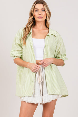 Shop SAGE + FIG Striped Button Up Long Sleeve Shirt - High-Quality U.S. Made Women’s Fashion with Free & Fast Shipping