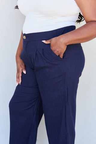 Shop And The Why In The Mix Full Size Pleated Detail Linen Pants in Dark Navy - High-Quality U.S. Made Women’s Fashion with Free & Fast Shipping