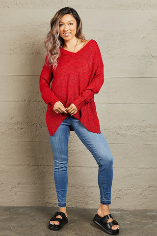 Shop Heimish By The Fire Full Size Draped Detail Knit Sweater - High-Quality U.S. Made Women’s Fashion with Free & Fast Shipping