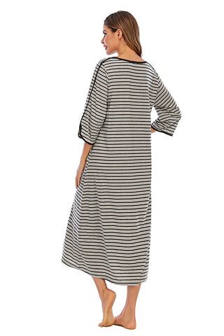 Shop Round Neck Three-Quarter Sleeve Midi Night Dress - High-Quality U.S. Made Women’s Fashion with Free Fast Shipping