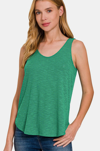 Shop Green Zenana Curved Hem Round Neck Tank - High-Quality U.S. Made Women’s Fashion with Free & Fast Shipping