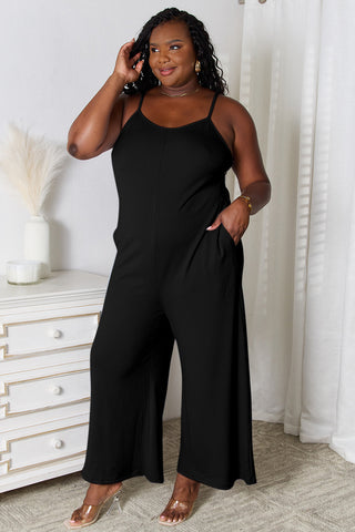 Shop Black Basic Bae Full Size Spaghetti Strap V-Neck Jumpsuit - High-Quality U.S. Made Women’s Fashion with Free & Fast Shipping