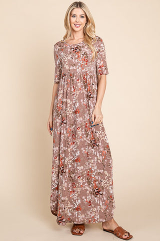 Shop BOMBOM Printed Shirred Maxi Dress - High-Quality U.S. Made Women’s Fashion with Free & Fast Shipping