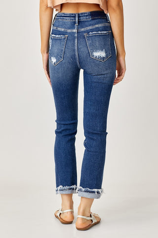 Shop Risen Full Size High-Rise Frayed Cuffed Straight Jeans - High-Quality U.S. Made Women’s Fashion with Free & Fast Shipping