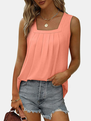 Shop Ruched Square Neck Tank - High-Quality U.S. Made Women’s Fashion with Free & Fast Shipping