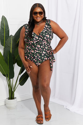 Shop Marina West Swim Full Size Float On Ruffle Faux Wrap One-Piece in Floral - High-Quality U.S. Made Women’s Fashion with Free & Fast Shipping