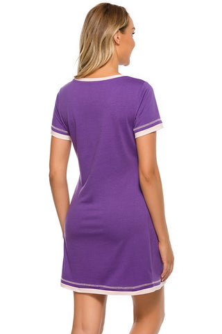 Shop Contrast Trim Short Sleeve Lounge Dress - High-Quality U.S. Made Women’s Fashion with Free & Fast Shipping