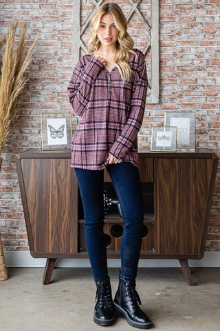 Shop Heimish Full Size Plaid V-Neck Long Sleeve Top - High-Quality U.S. Made Women’s Fashion with Free & Fast Shipping