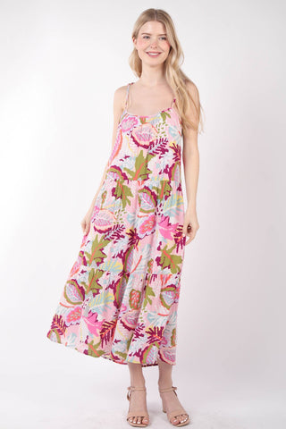 Shop Pink Mix VERY J Tropical Printed Cami Midi Dress - High-Quality U.S. Made Women’s Fashion with Free & Fast Shipping