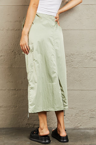 Shop HYFVE Just In Time High Waisted Cargo Midi Skirt - High-Quality U.S. Made Women’s Fashion with Free & Fast Shipping