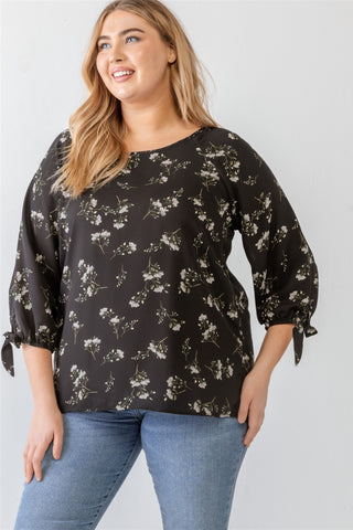 Shop Zenobia Plus Size Floral Round Neck Blouse - High-Quality U.S. Made Women’s Fashion with Free & Fast Shipping