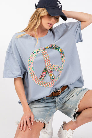 Shop SAGE + FIG Peace Sign Round Neck Half Sleeve T-Shirt - High-Quality U.S. Made Women’s Fashion with Free & Fast Shipping