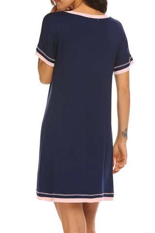 Shop Contrast Trim Short Sleeve Lounge Dress - High-Quality U.S. Made Women’s Fashion with Free Fast Shipping