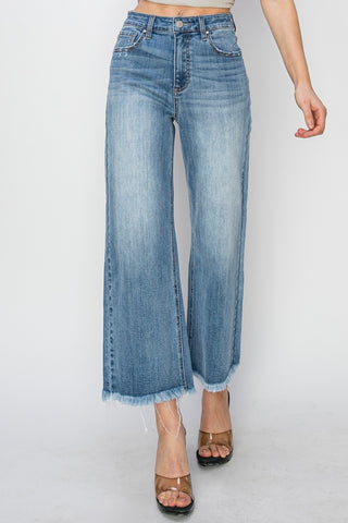 Shop RISEN Raw Hem Cropped Wide Leg Jeans - High-Quality U.S. Made Women’s Fashion with Free & Fast Shipping