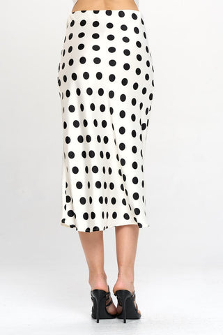 Shop RENEE C Polka Dot Satin Midi Skirt - High-Quality U.S. Made Women’s Fashion with Free & Fast Shipping