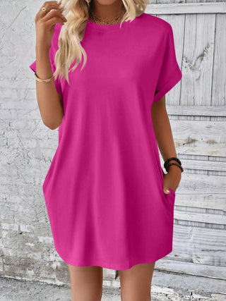 Shop Round Neck Short Sleeve Mini Dress - High-Quality U.S. Made Women’s Fashion with Free & Fast Shipping