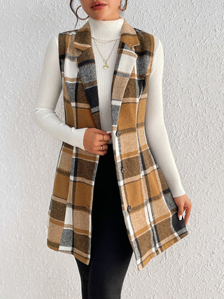 Shop Honey Plaid Lapel Collar Vest - High-Quality U.S. Made Women’s Fashion with Free Fast Shipping