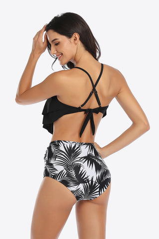 Shop Botanical Print Ruffled Two-Piece Swimsuit - High-Quality U.S. Made Women’s Fashion with Free & Fast Shipping