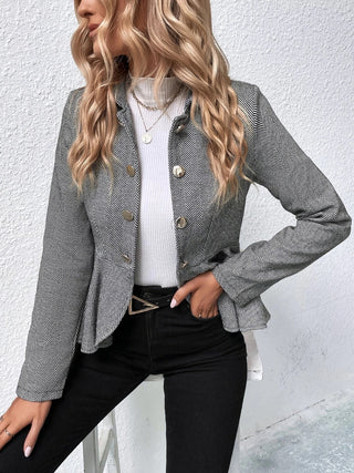 Shop Ruffle Hem Collared Blazer - High-Quality U.S. Made Women’s Fashion with Free & Fast Shipping