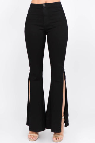 Shop Black American Bazi Side Slit Flare Jeans - High-Quality U.S. Made Women’s Fashion with Free & Fast Shipping