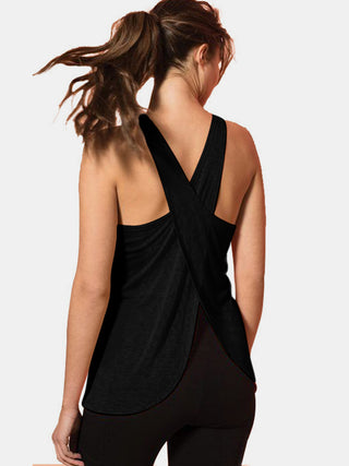 Shop Black Crisscross Scoop Neck Active Tank - High-Quality U.S. Made Women’s Fashion with Free & Fast Shipping