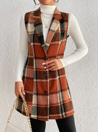 Shop Honey Plaid Button Up Vest Coat - High-Quality U.S. Made Women’s Fashion with Free Fast Shipping