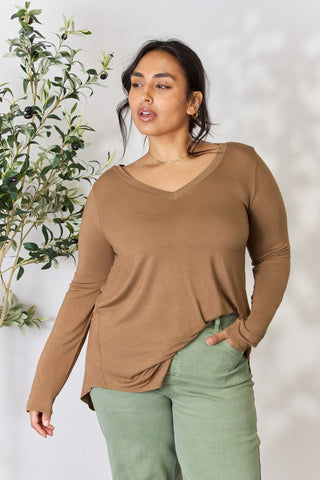 Shop Zenana Full Size Long Sleeve V-Neck Top - High-Quality U.S. Made Women’s Fashion with Free & Fast Shipping