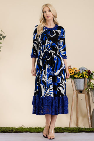 Shop Celeste Full Size Paisley Print Lace Ruffled Midi Dress - High-Quality U.S. Made Women’s Fashion with Free & Fast Shipping