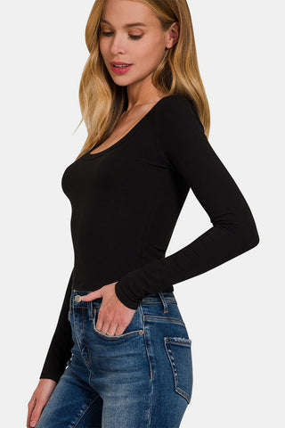 Shop Zenana Scoop Neck Long Sleeve T-Shirt - High-Quality U.S. Made Women’s Fashion with Free & Fast Shipping