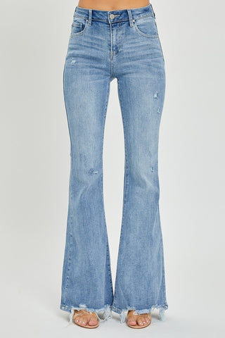 Shop Risen Full Size High Rise Frayed Hem Flare Jeans - High-Quality U.S. Made Women’s Fashion with Free & Fast Shipping