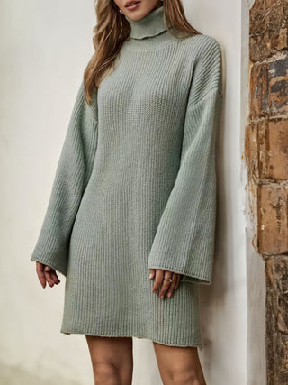 Shop Sage Turtleneck Dropped Shoulder Sweater Dress - High-Quality U.S. Made Women’s Fashion with Free & Fast Shipping