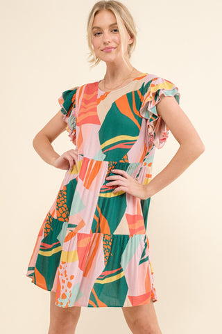 Shop And The Why Printed Double Ruffle Sleeve Dress - High-Quality U.S. Made Women’s Fashion with Free & Fast Shipping