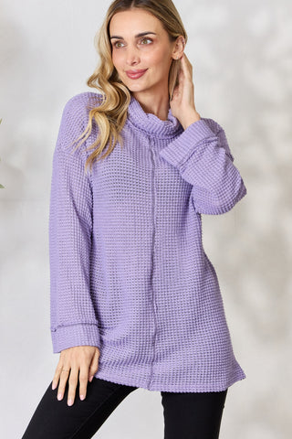 Shop Lavender BiBi Exposed Seam Waffle Knit Top - High-Quality U.S. Made Women’s Fashion with Free & Fast Shipping