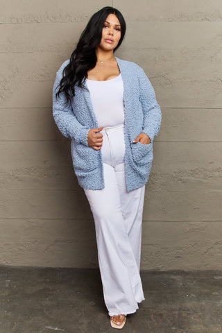 Shop Zenana Falling For You Full Size Open Front Popcorn Cardigan - High-Quality U.S. Made Women’s Fashion with Free & Fast Shipping