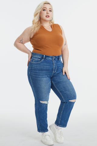 Shop BAYEAS Full Size High Waist Distressed Washed Cropped Mom Jeans - High-Quality U.S. Made Women’s Fashion with Free & Fast Shipping