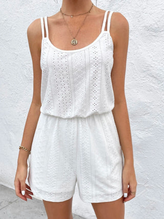 Shop Eyelet Scoop Neck Double Spaghetti Straps Romper - High-Quality U.S. Made Women’s Fashion with Free Fast Shipping