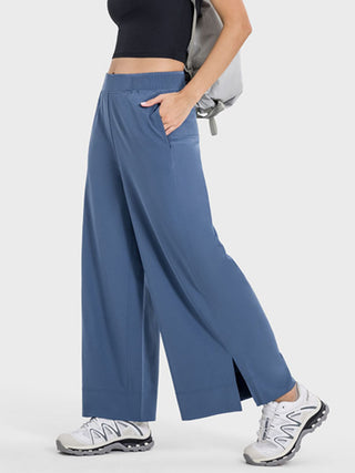 Shop Slit Wide Leg Active Pants - High-Quality U.S. Made Women’s Fashion with Free & Fast Shipping