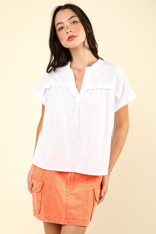 Shop Ivory VERY J Nochted Short Sleeve Washed T-Shirt - High-Quality U.S. Made Women’s Fashion with Free & Fast Shipping