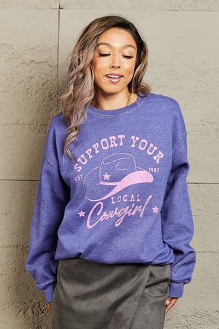 Shop Indigo Sweet Claire "Support Your Local Cowgirl" Oversized Crewneck Sweatshirt - High-Quality U.S. Made Women’s Fashion with Free & Fast Shipping