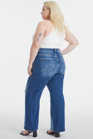 Shop BAYEAS Full Size High Waist Two-Tones Patched Wide Leg Jeans - High-Quality U.S. Made Women’s Fashion with Free & Fast Shipping