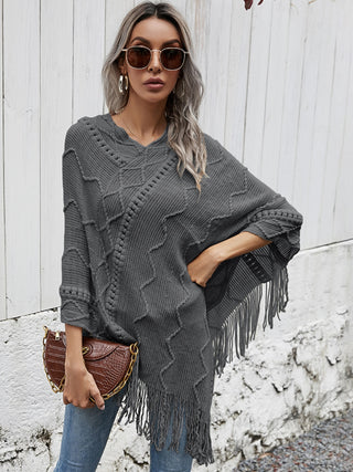 Shop Texture Fringe Hem Poncho - High-Quality U.S. Made Women’s Fashion with Free & Fast Shipping