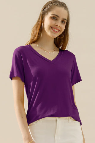 Shop PLUM Ninexis Full Size V-Neck Short Sleeve T-Shirt - High-Quality U.S. Made Women’s Fashion with Free & Fast Shipping