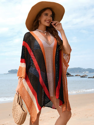 Shop Openwork Color Block Plunge Cover-Up - High-Quality U.S. Made Women’s Fashion with Free Fast Shipping