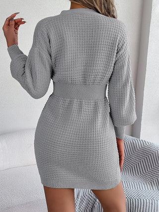 Shop Buttoned Cable-Knit V-Neck Sweater Dress - High-Quality U.S. Made Women’s Fashion with Free & Fast Shipping