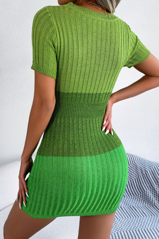 Shop Color Block Cutout Short Sleeve Sweater Dress - High-Quality U.S. Made Women’s Fashion with Free & Fast Shipping