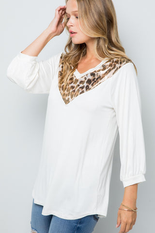 Shop Celeste Full Size Leopard Contrast Balloon Sleeve Top - High-Quality U.S. Made Women’s Fashion with Free & Fast Shipping