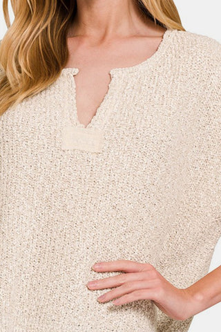 Shop Zenana Short Sleeve Side Slit Sweater - High-Quality U.S. Made Women’s Fashion with Free & Fast Shipping