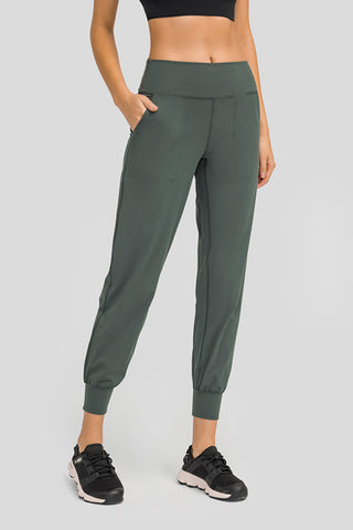 Shop Green Wide Waistband Slant Pocket Pants - High-Quality U.S. Made Women’s Fashion with Free & Fast Shipping