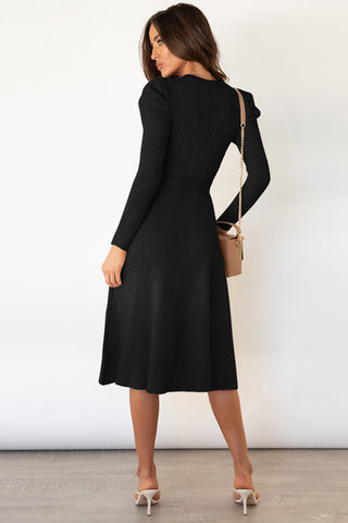 Shop Round Neck Long Sleeve Tie Waist Sweater Dress - High-Quality U.S. Made Women’s Fashion with Free Fast Shipping