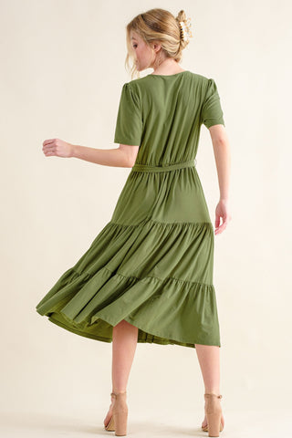 Shop And The Why Soft Short Sleeve Tiered Midi Dress - High-Quality U.S. Made Women’s Fashion with Free & Fast Shipping